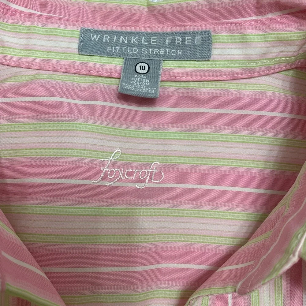 Foxcroft Non-Iron fitted stretch striped button up shirt Size 10 - Picture 11 of 15